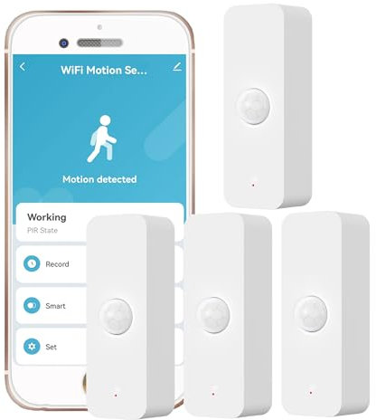 WiFi PIR Motion Sensor: Smart Indoor Motion Detector with App Notification Alerts & Records, Battery Included, Infrared Movement Detector for Remote Monitor and Home Automation (4-Pack)
