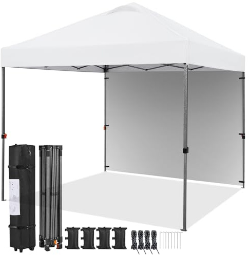 Yaheetech Carpa Plegable 3x3 m Cenador de Jardín con 1 Pared Lateral Altura Ajustable 262-282 cm Gazebo para Exterior Camping Playa Patio Anti-UV Impermeable y Bolsa de Arena