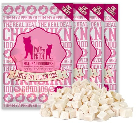 PACK’N PRIDE Freeze Dried Cat Treats, 4 Pack*30g=120g for Indoor Cats with Natural Chicken Breast Meat, Grain-Free, Low-fat Cat Snacks