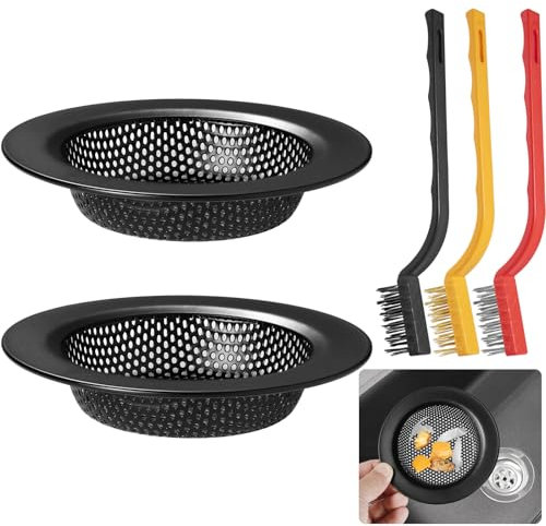 VEPEPE 2 Pezzi Filtro Lavandino Cucina in Acciaio Inox Filtri Scarico Lavandino con Manico Lungo Spazzola Filtro Lavello Cucina con Maniglia per La Rifiuti Alimentari il Bagno Raccogli (Nera)