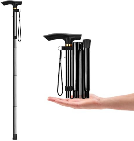 YOBOKO Gehstöcke Aus Aluminiumlegierung Wanderstock Teleskopstock Rutschfester Gehstock Für ältere Menschen Längenverstellbare Krücke Leicht zu Tragen Faltbarer Wandern Stock (Black)