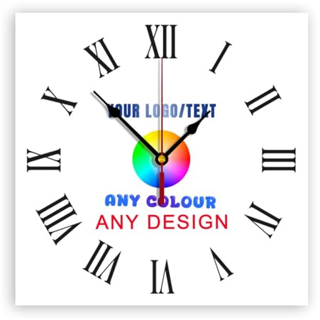 Personalized Photo Wall Clocks with Logo Slogan Picture Image Text(Style 4) | Design As Corporate Gifts Event Souvenirs, Custom Round Square Silent Clock for Office Home Decoration, PVC