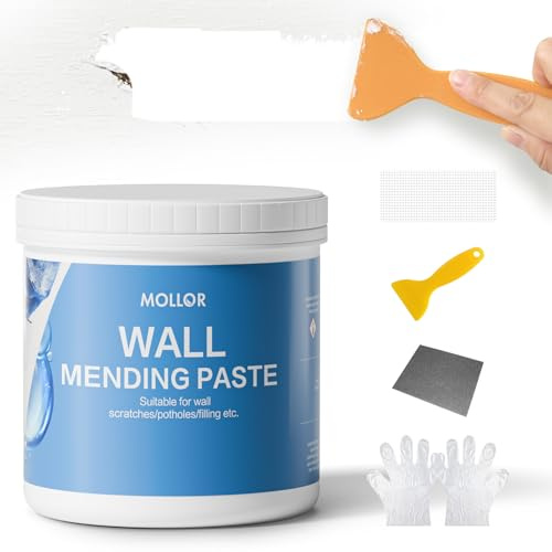 Mollor Drywall Repair Kit - Wall Patch & Spackle Paste with Scraper - Quick & Easy Wall Mending Solution - White Repair Putty (32oz/1KG)