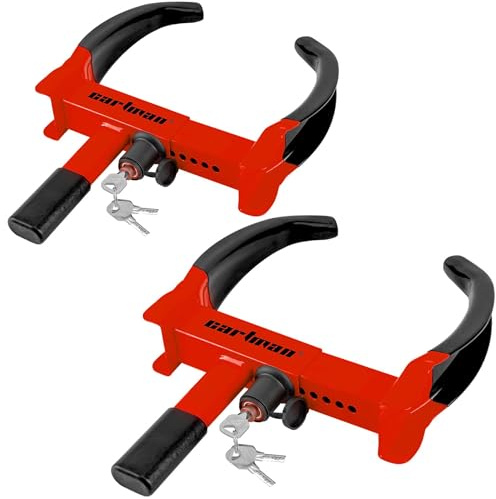 CARTMAN 2 Packs Heavy Duty Trailer Wheel Clamp, Red/Black Universal Security Tire Lock, Adjustable Anti Theft Lock for Trailers SUV Boats ATVs Motorcycles Golf Cart, 6 Alike Keys