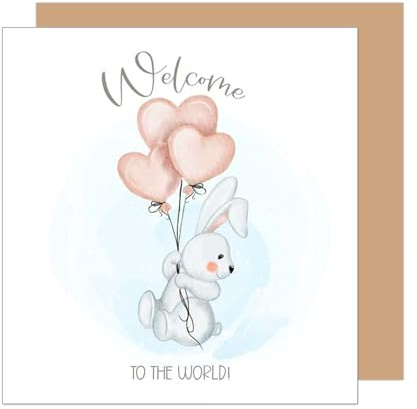 Edition Seidel Tarjeta de felicitación de nacimiento cuadrada con sobre, tarjeta de felicitación para bebé, tarjeta de bienvenida para bebé, niño, niña, conejo (EQ119 SW025)