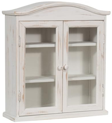 Biscottini Mueble de baño suspendido de madera y cristal, 42 x 15 x 48 cm (largo x ancho x alto) – Vitrina de pared para baño y cocina – Vitrina blanca porta detergentes que ahorra espacio – Armario