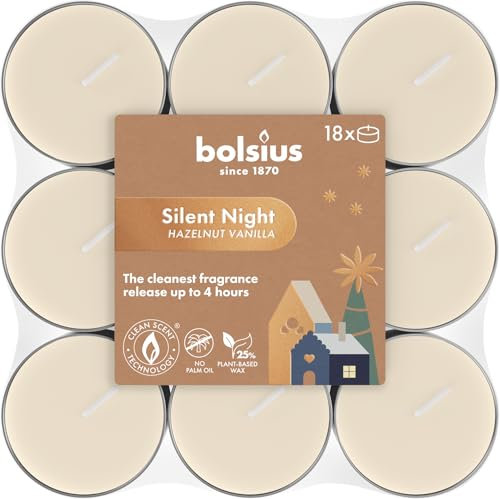 Bolsius - Silent Night - Scented Tea Lights - Burning time of 4 Hours - Natural extracts – Contains Vegan Wax – Palm Oil-Free