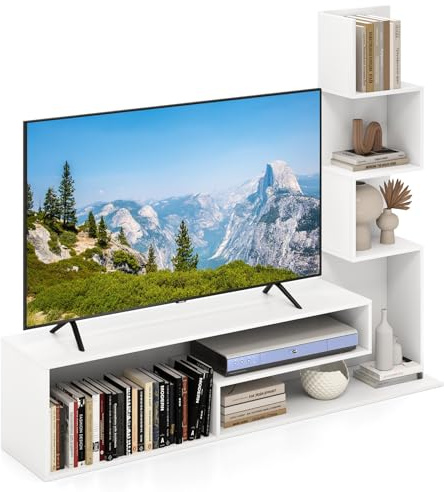 COSTWAY Mobile per TV a Cubi per TV Fino a 50”, Tavolo Console Media con Mensole di Stoccaggio a Forma di L e Scomparti Aperti, Centro di Intrattenimento per Soggiorno, Ingresso (Bianco)