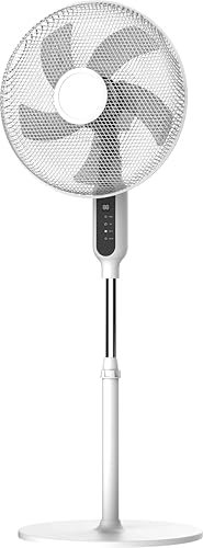 Megashopitalia Ventilatore a Piantana 45W base Tonda Cinque Pale Telecomando (Bianco)