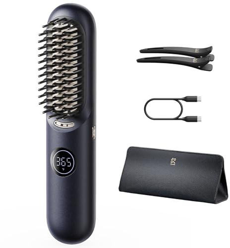 Fanttik Solo I10 APEX Portable Hair Straightener Brush, Cordless Straightening Comb with 113% Larger Heating Area, LED Display & Ceramic Coating, Ionic Technology & Safe Mode - Midnight