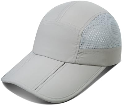 GADIEMKENSD Gorra de béisbol con Visera Larga para Hombre y Mujer, Visera Plegable y Malla Transpirable, Gorra UV de Verano para Deportes al Aire Libre, compacta, para Golf, Senderismo, Gris Claro