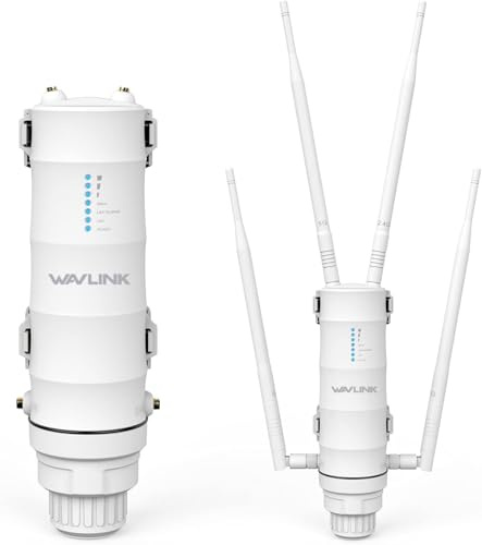 WAVLINK AC1200 Outdoor Mesh Extender/Router, répéteur WiFi Longue portée IP65 étanche avec POE Passif/Actif, Double Bande 5G+2,4G, 4 antennes omnidirectionnelles 7dBi, Prend en Charge Fat/Fit AP