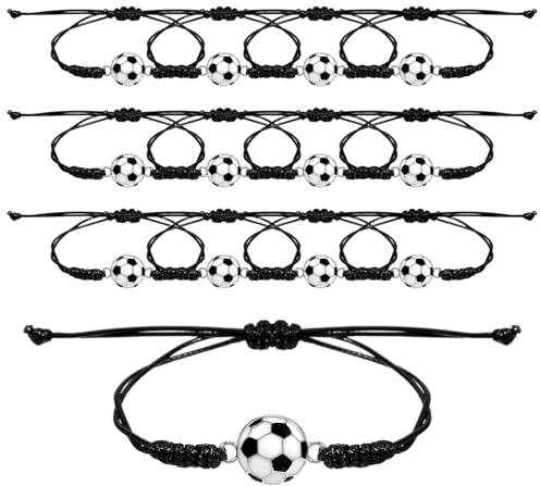 Nogeqi 12 stycken fotbollsarmband för barn pojkar flickor, justerbar vävd fotbollsarmband, liten fotboll present för tonåringar vuxna flickor och pojkar