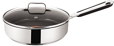Jamie Oliver by Tefal E7633314 25cm Sautepan with Glass Lid Everyday Stainless Steel Range