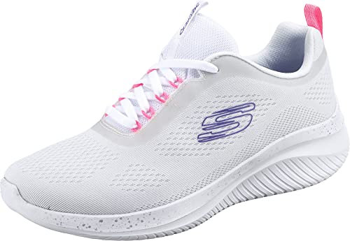 Skechers Femme Ultra Flex 3.0 New Horizons Basket, Bordure en Maille Blanche Rose Fluo, 41 EU