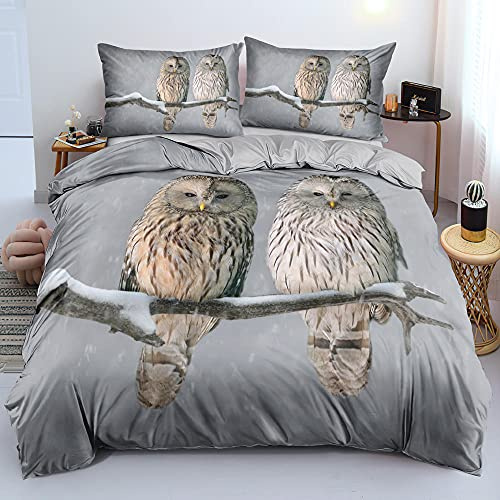 MAODU Housse de Couette 220x240 Adulte Chouette Parure de Lit 220x240 Fermeture éclair avec 2 Taie d'oreiller 65x65 cm - Sets de Housse Couette en Microfibre