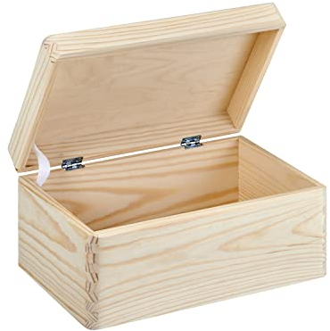 LOCALIS Holzkiste mit Deckel, Schraubscharniere - ca. 30 x 20 x 13,3 cm (LxBxH) - Kiefernholz - Holzbox, Erinnerungsbox, Fotobox, Geschenkbox, Schatzkiste, Aufbewahrungsbox Holz