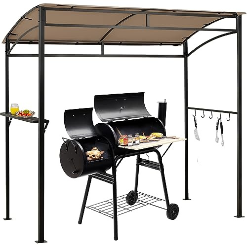COSTWAY Gazebo per Barbecue, 216 x 134 x 211 cm, Pergola per BBQ con Ripiano Portaoggetti e 5 Ganci, Struttura Robusta in Metallo, per Giardino Cortile e Spiaggia