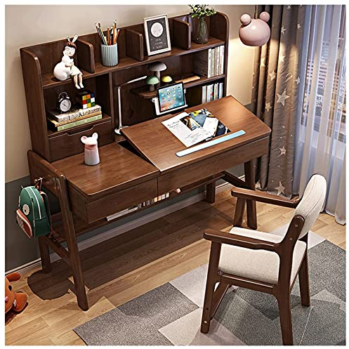 ZUMAHA Kinderschreibtisch Kinderschreibtisch- und Stuhlset aus Massivholz, höhenverstellbarer Schreibtisch mit neigbarer Schreibtischplatte, ergonomischer Stuhl mit Baumwollleinenbezug Humanisiert