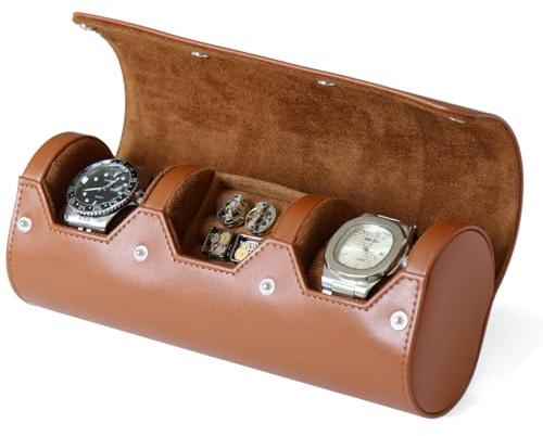 Besforu Watch and Cufflink Box Organizer Case for Men, Cufflink Watch Case Travel Roll, Portable 2 Slot Watch and Cufflink Display Storage with Velvet to Holder Large Watch, Cufflink Ring Travel Case
