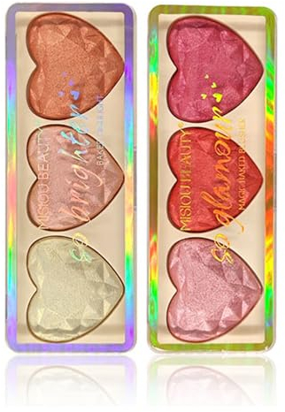 Gireatick Blusher & Highlighter Collection Set - 3 Blusher & 3 Highlighter Powder Palette - Face Sculpting Blusher Illuminator Palette for a Natural Glowing