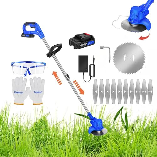 Decespugliatore e Tagliabordi,Tagliaerba Elettrico,Decespugliatore Elettrico Leggero per terreni agricoli da giardino,Con 2 batterie