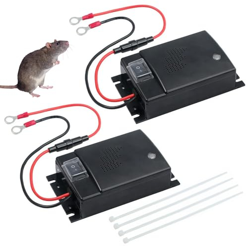 KUWUNG Anti Martre Voiture, 2 Pièces Ultrason Fouine Voiture avec 12V Connexion Batterie,Anti Fouine Pour Voiture,Anti Rongeur Voiture,Répulsif Rongeur Voiture,Repulsif Fouine pour Voiture