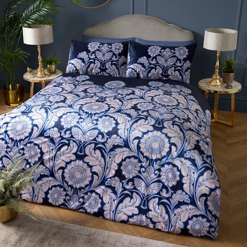 Laurence Llewelyn-Bowen - Funda de edredón Floral de Mandala Azul - Tamaño de Cama Doble (200 x 200 cm) - Diseños Reversibles - Juego de Cama de Lujo - Funda de edredón de Girasol - Colección Romilly
