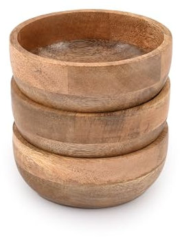 Kimona Lot de 3 bols en bois d'acacia pour la cuisine pour divertir les petits bols à collation, les condiments, les noix, la crème glacée (12,7 cm x 12,7 cm x 5,08 cm)