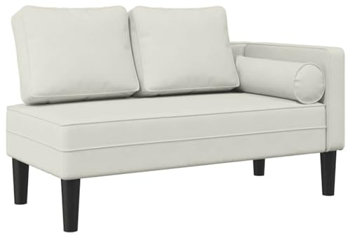 vidaXL Schäslong med dynor gräddvit sammet, solstol, fåtölj, lounge soffa, schäslongsoffa, stoppad soffa, soffa för sovrum, vardagsrums sittplatser
