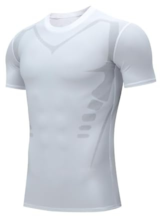 Smatstyle Camisa de Compresión Hombre Manga Corta para Running Deportiva Camiseta Camiseta Ajustada de Secado rápido para Hombres Fitness (FR/ES, Letras, M, Regular, Regular, Blanco)