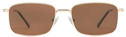 SOJOS Retro Rechteckig Metall Polarisiert Sonnenbrille Herren Damen 90er Eckig Trendy Klassisch UV400 Schutz Gold Braun Linse Sonnenbrillen SJ1215
