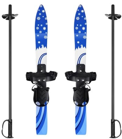 Qianly Ski Boards Snow Short Skis Ice Skate Children Snowblades with Ski Poles, Blue