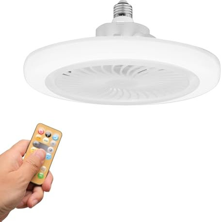 Kouamor 26cm 3 in 1 Ceiling Fans with Lights and Remote Control, E27 3 Speeds 3 Color Temperature Ceiling Fan Light Dimmable, LED 3000-6500k Quiet Ceiling Fan, Suit for 10-15㎡ Room (E27-remote)