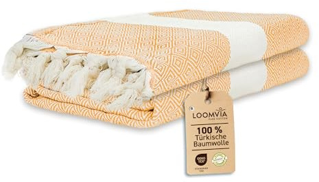 Loomvia | 2-pack | hamam-handduk stor 100 x 180 tillverkad av 100 % bomull – strandhandduk, bastuhandduk, bastuhandduk | absorberande och lätt | bastuhandduk kvinnor och män för strand, bastu, bad |