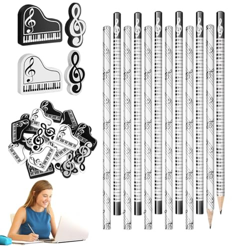 Träpennor för barn | Musiknotspennor med radergummi, ergonomiskt kontorsmaterial musiktema tillbehör för studenter lärare konstnärer markerar handstil