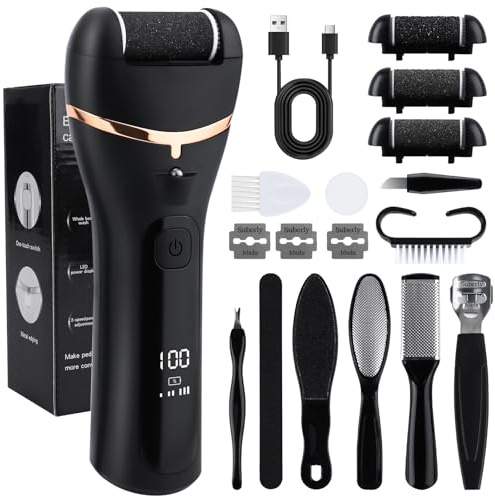 iMoebel Elektrischer Hornhautentferner Professionell Hornhaut Entfernen Set IPX7 wasserdicht wiederaufladbar Fußfeile Hornhauthobel Schaber Foot Callus Remover für Füße Hornhaut Fußpflege, Schwarz