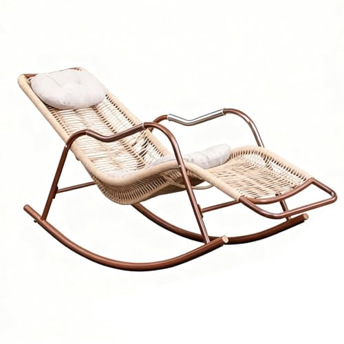Apkibc Fauteuil à Bascule en Osier, Chaise Longue de Jardin, Design Ergonomique avec Coussin d'assise et Appui-tête, idéal pour Les Cours de Jardin(Wood Color,120 * 65 * 89)