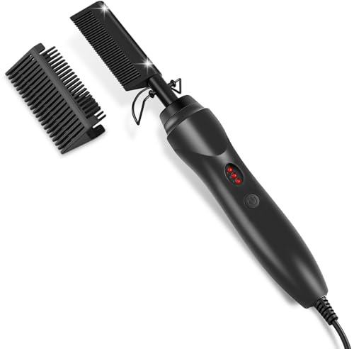 Flintronic Electric Hot Comb, Hot Comb Hair Straightener, Anti-Scald Straightening Comb with Teeth, Hair Straightening Curly Quick Heated Comb for Wigs, Afro Hair & Beard