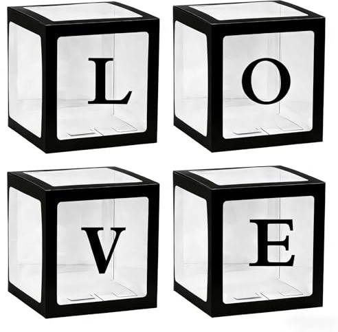 Lekabee Transparent Love Box Decorations | 4Pcs LOVE Balloon Box for Mother's Day, Valentine's Day Party Decorations, Proposal,Anniversary, Wedding, Engagement