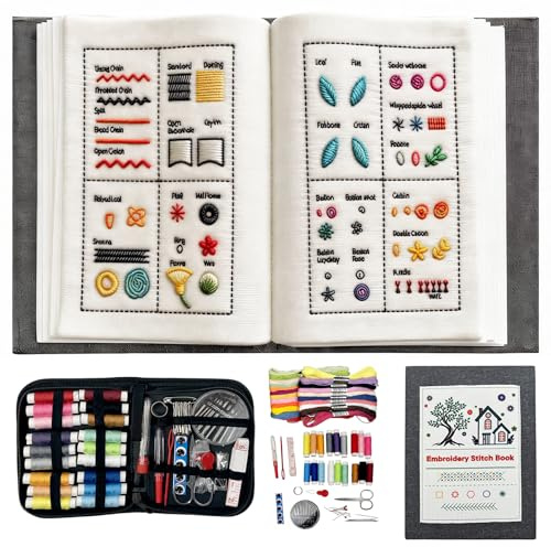 AILE Embroidery Stitch Book Kit, 2026 New Embroidery Books for Beginners, Portable Sampler Book Comes with Complete Toolkit & Instructional Tutorial Perfect for Craft Lovers