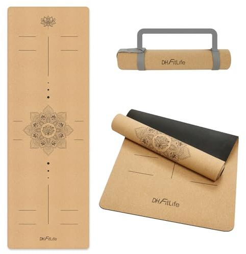 DH FitLife Tappetino Yoga in Sughero Antiscivolo | Pronto all'Uso e Facile da Pulire | Tappetino Fitness, Pilates e Ginnastica per Casa e Allenamento (Alignment Balance)