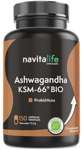 Ashwagandha KSM-66® Ecológica con Probióticos | 150 Cápsulas Veganas para 5 meses | 600mg por Dosis Máxima Diaria |Apoyo Estrés, Energía, Concentración y Equilibrio Mental y Digestivo | Navitalife