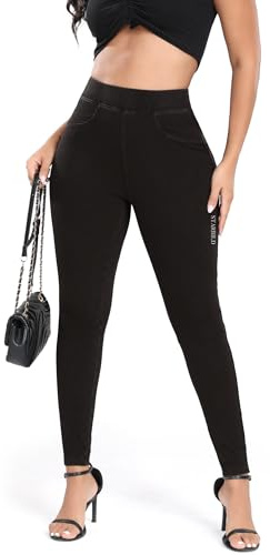 STARBILD Skinny Jeans pour Femme Slim Fit, Push Up Jegging Extensible Taille Haute, Scrunch Butt - Noir XXL