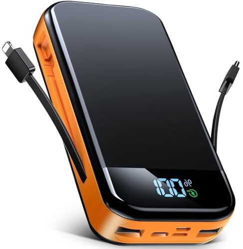 35W 60000mAh Power Bank Portable Charger, Fast-Charging Station Battery Charger with LED Light, Built-in Cables, PC, 5 Charging Ports for Phones, Tablets, Laptops, Camping, Hiking, Emergencies