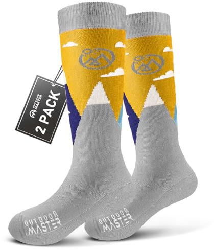 OutdoorMaster Merino Wool Ski Socks for Kids, Unisex Boys, Thermal Winter Warm Snowboarding Socks for Cold Weather