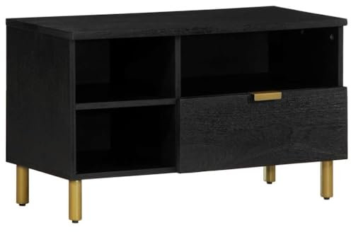 AJJHUUKI Gabinetes y estantes de almacenamiento para medios de almacenamiento, color negro, 80 x 33 x 46 cm, madera de ingeniería