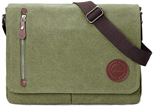 Vintage Canvas Satchel Messenger Bag for Men Women,Travel Shoulder bag 13.5 Laptop Bags Bookbag (Army green)