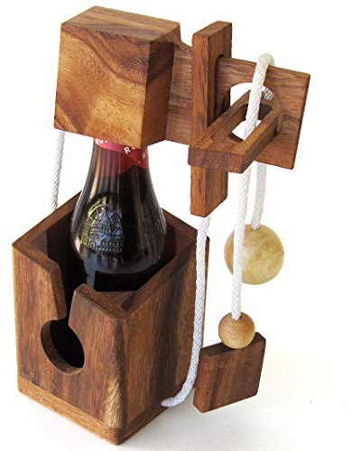 Caja de Cabeza para Botella de Cerveza. Juego puzle de Madera Maciza Conforme a Las Normas CE, Marca Francesa Le Délirant®, dificultad 3/6. Tender liberar la Botella. Idea de Regalo día del Padre.