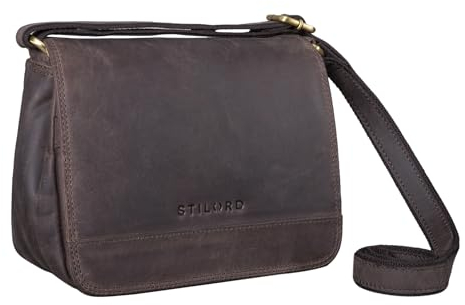 STILORD 'Malou' Elegante Leder Handtasche Damen Umhängetasche Breit Vintage Ledertasche zum Ausgehen Klassische Abendtasche Frauen Echtleder, Farbe:dunkel - braun
